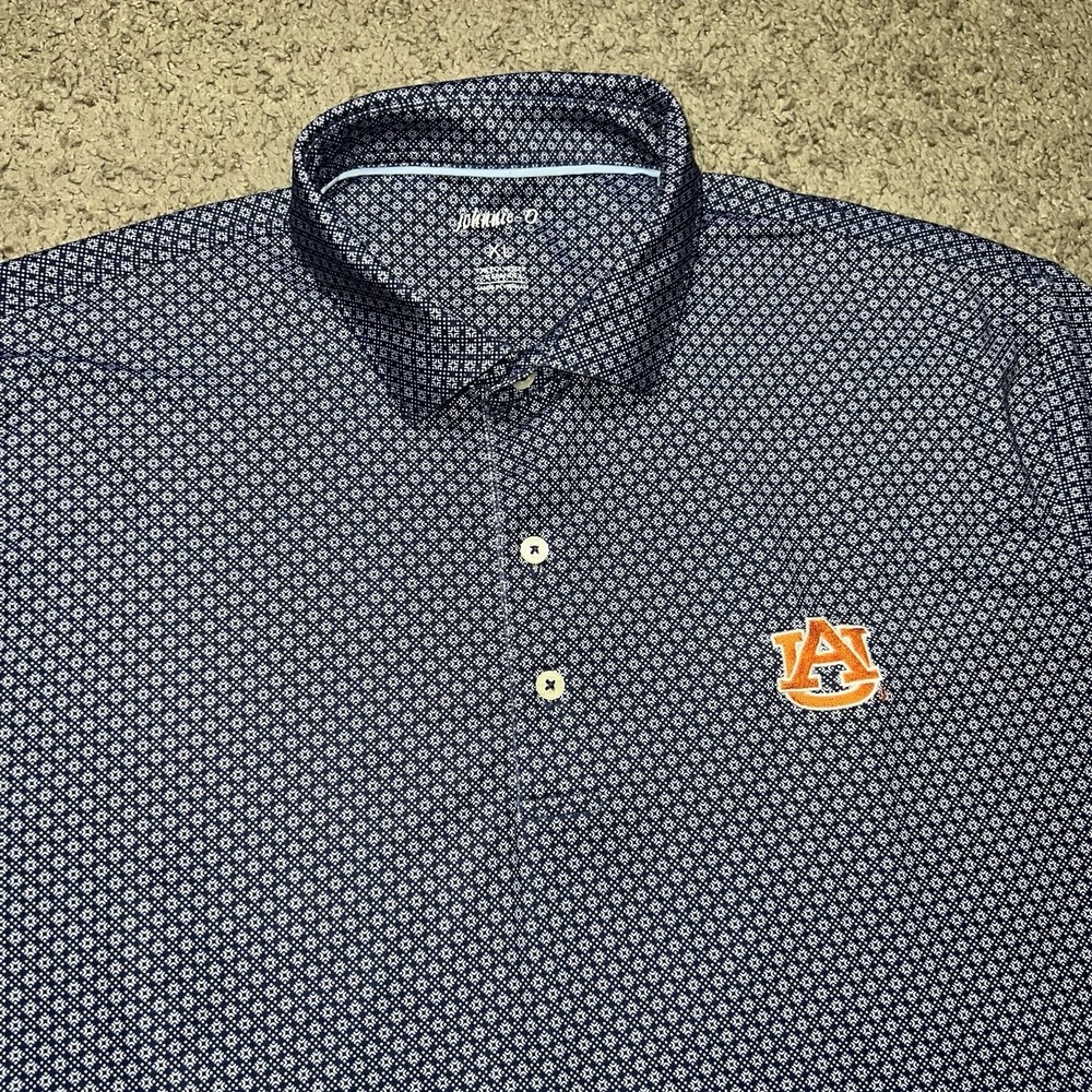 Johnnie-O Auburn University Polo Shirt XL Geometric AOP Performance Stretch Golf